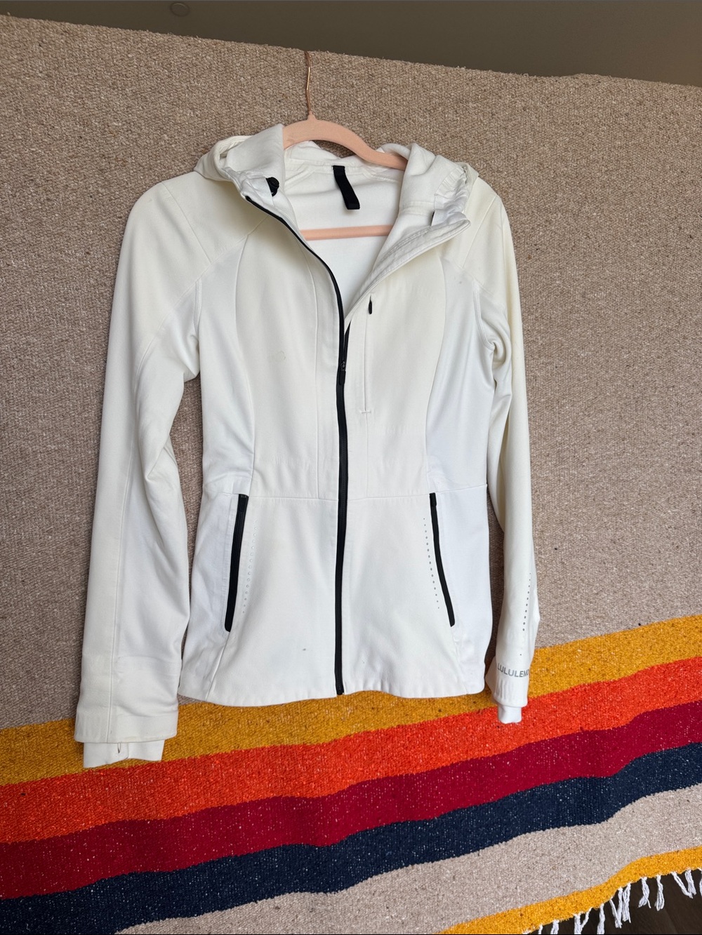 lululemon athletica White Hooded Utility Jacket with Black Trim